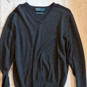 Polo by Ralph Lauren Charcoal Gray V-Neck Sweater with Red Pony